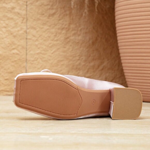 Pink Sexy Women's Mid-Heel Satin Lace-Up Ballerina Shoes - Picture 6 of 6